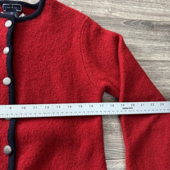 Item Co Red Boiled 100% Wool Metal Button Cardigan Sweater Womens S Embroidered - Picture 8 of 16